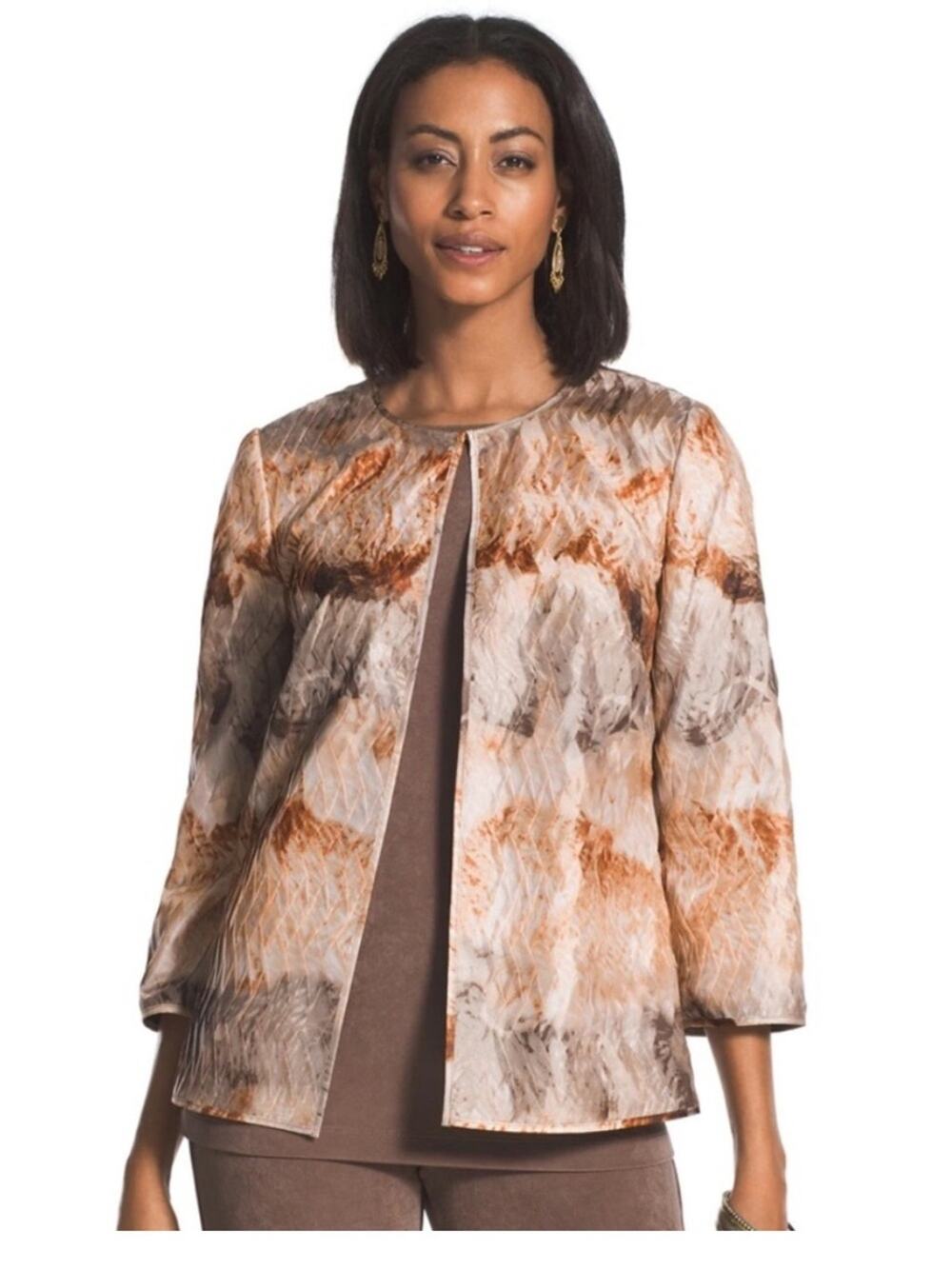 NEW Chico’s Traveler’s Lightweight Artisan Jacket in Salmon Pink Gray -Size 2(L)